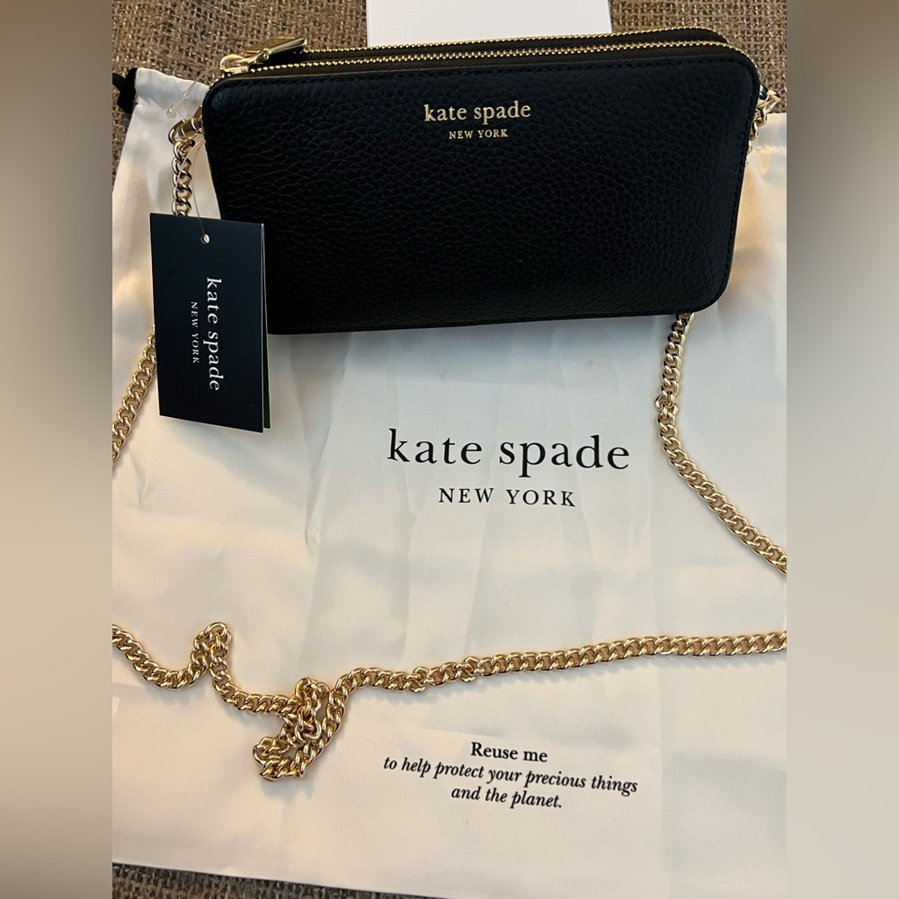 Kate Spade Margaux Double Zip Crossbody Organizer Handbag/purse/black/gold/nwt